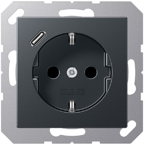 Розетка с заземлением +1хUSB тип C без рамки Jung EcoProfi 1-м. антрацит фото Розетка с заземлением +1хUSB тип C без рамки Jung EcoProfi 1-м. антрацит картинка